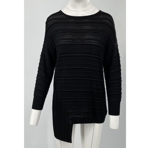 St. John RS18 GRP0 Black long Sleeve ribbed knit Asymmetrical hem top sz P NEW